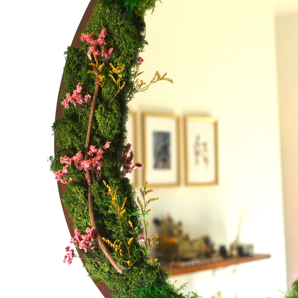 Nature's Reflection Preserved Moss Mirror Frame with Dark Wood