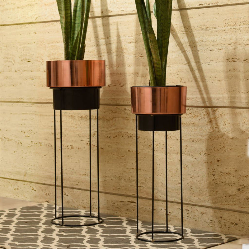 Set of Two Bronze Metal Planter Stand