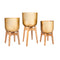 Set of Three Metal Pots with Wooden Stands