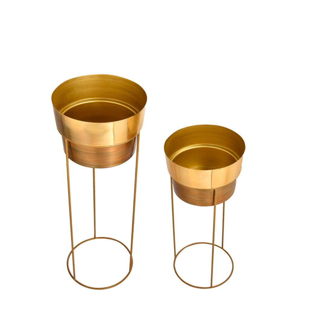 Set of Two Golden Metal Planters - myBageecha