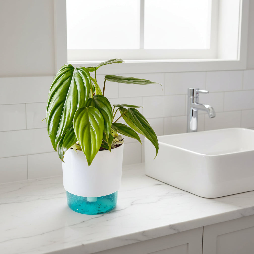 Philodendron Columbia Plant with Self Watering Pot Placed in bathroom 