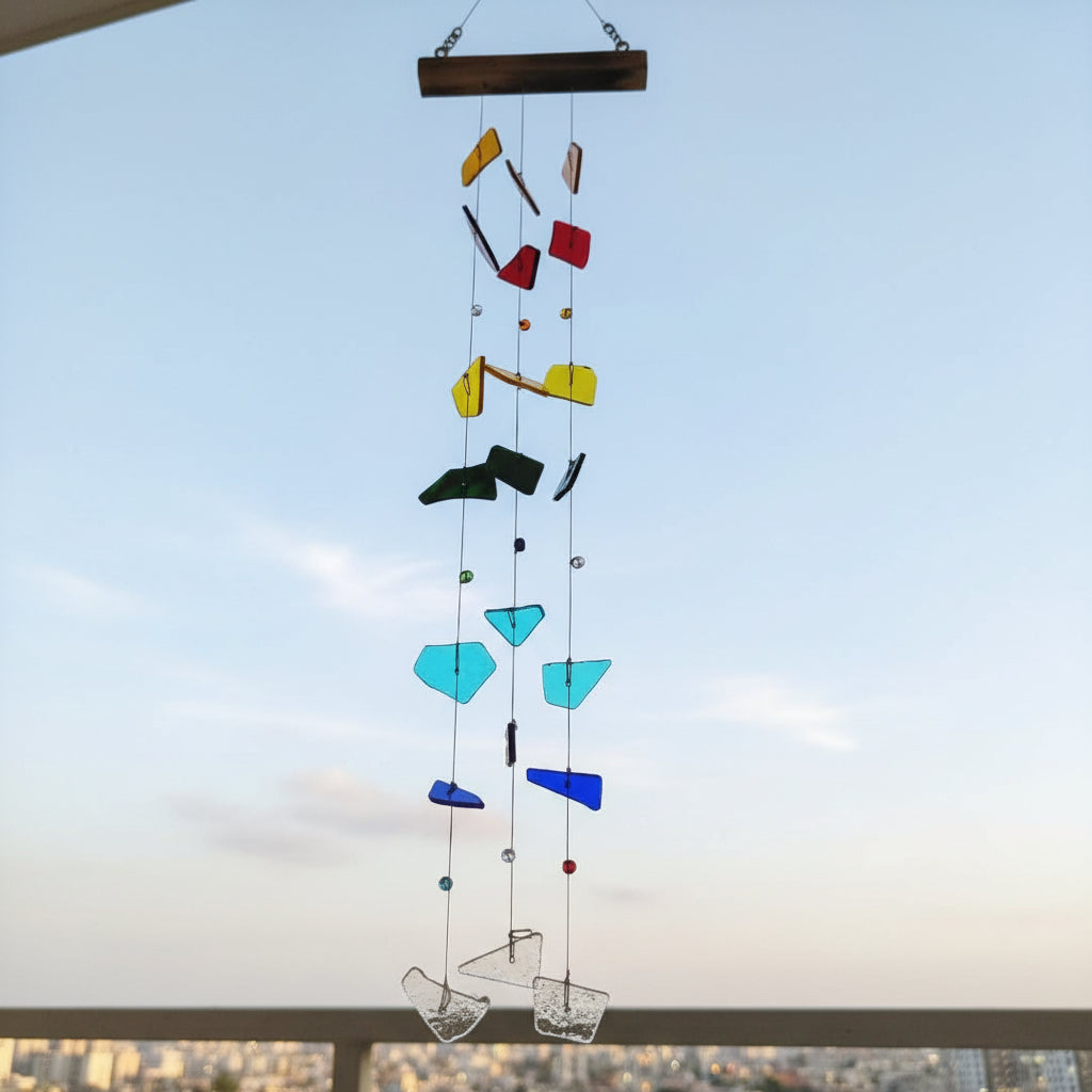 Satrangi Stained Glass Windchime hanging in balcony with open sky- myBageecha