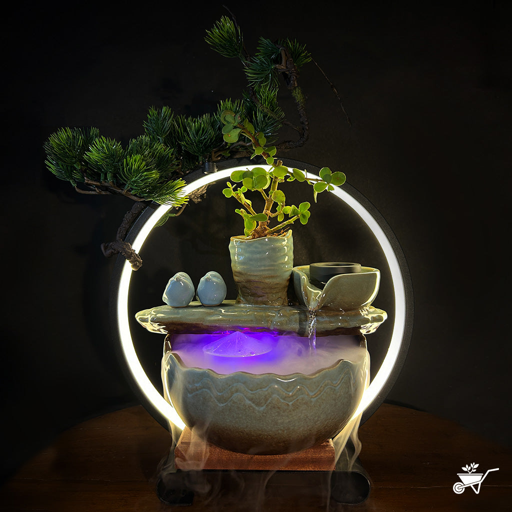 Serene Birdsong Water Fountain LED Decor Zen Garden - myBageecha