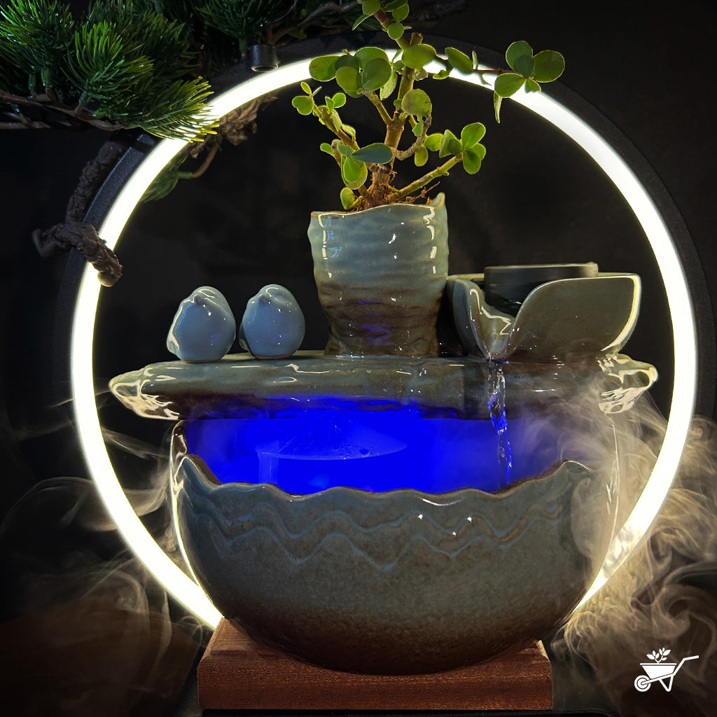 Serene Birdsong Water Fountain LED Decor Zen Garden - myBageecha