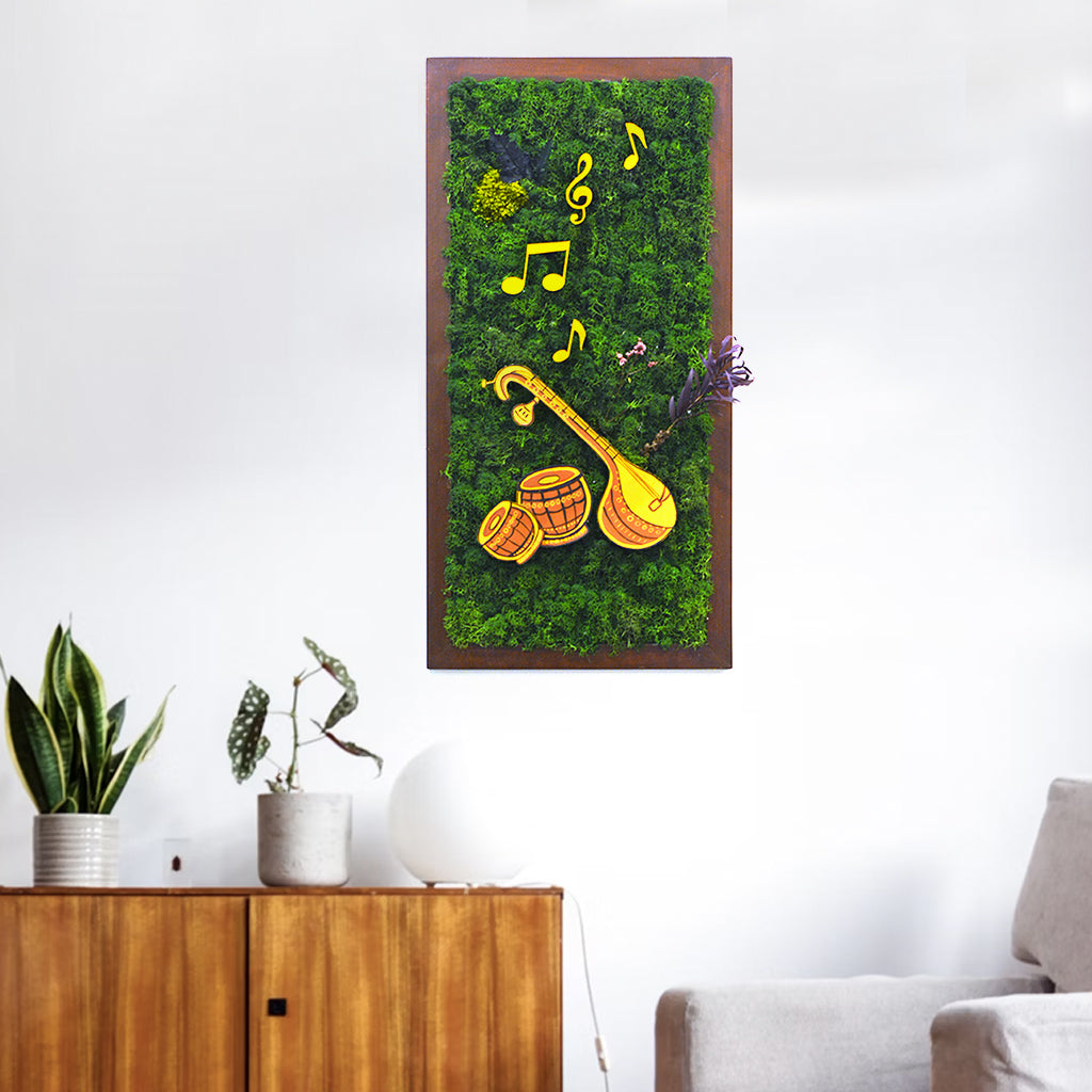 Sitar Symphony Preserved Moss Frame with Dark Wood