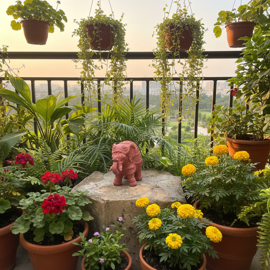 Small Terracotta Elephant in Blacony garden-myBageecha