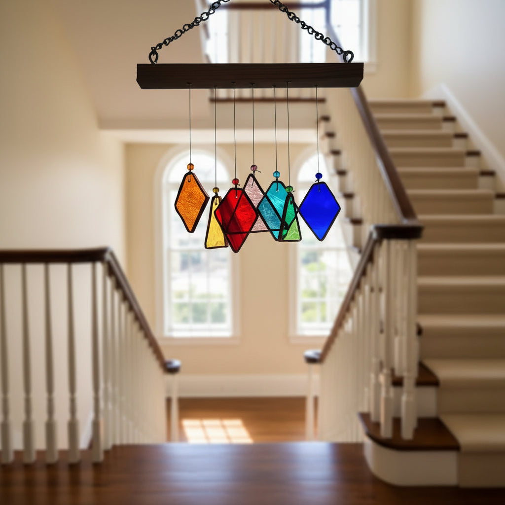 Triangle diamond Stained Glass windchime Set of 7 - myBageecha