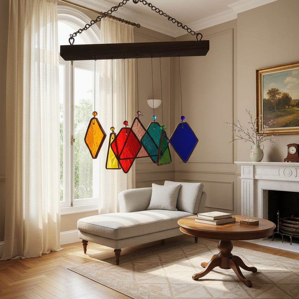 Triangle diamond Stained Glass windchime Set of 7 - myBageecha