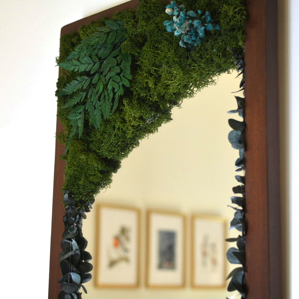 Verdant Reflection Preserved Moss Mirror Frame with Dark Wood