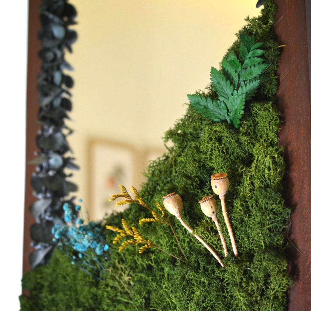 Verdant Reflection Preserved Moss Mirror Frame with Dark Wood