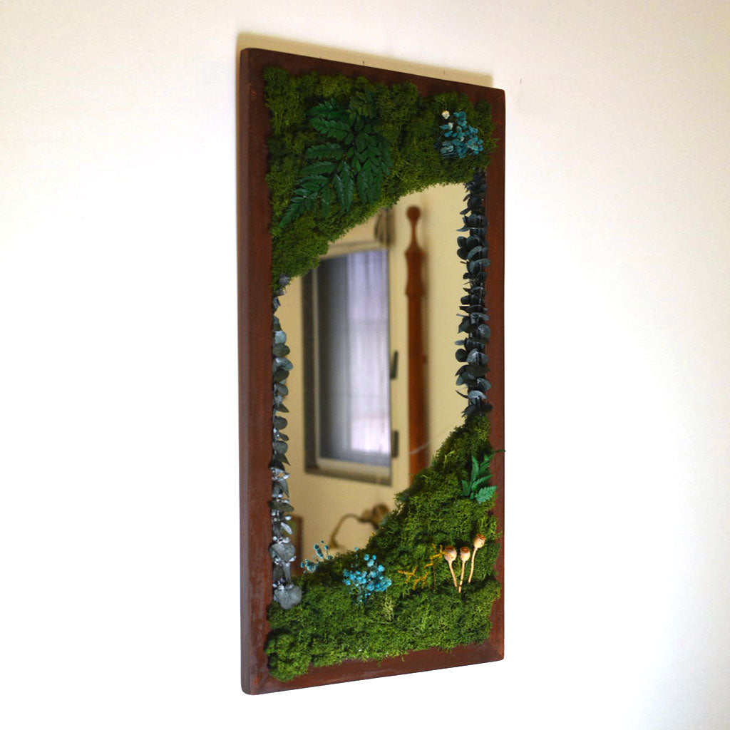 Verdant Reflection Preserved Moss Mirror Frame with Dark Wood