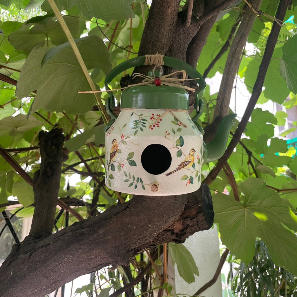 Tea Pot / Kettle Shaped Green Hanging Bird House Decor