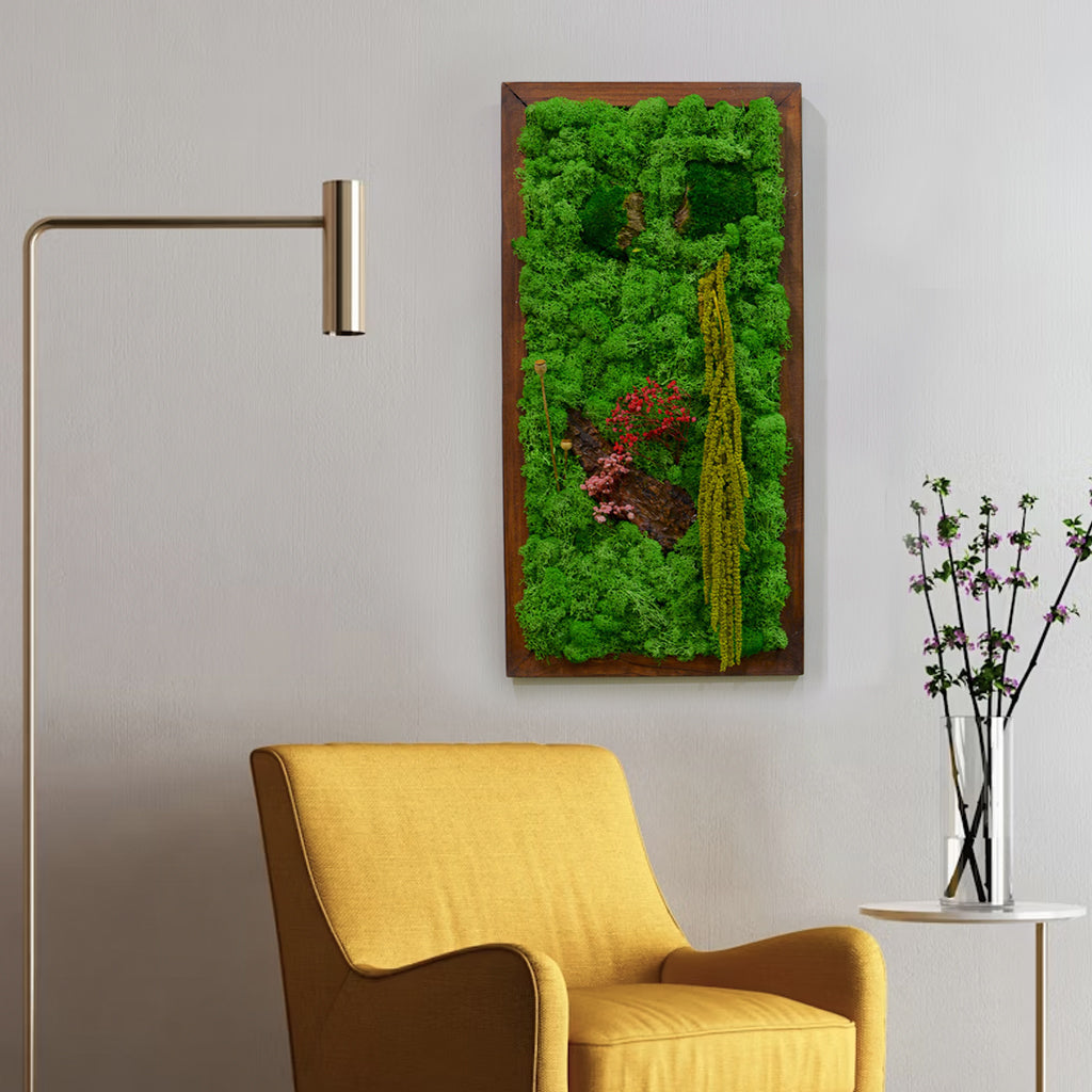 A Splash of Wild Preserved Moss Frame with Dark Wood