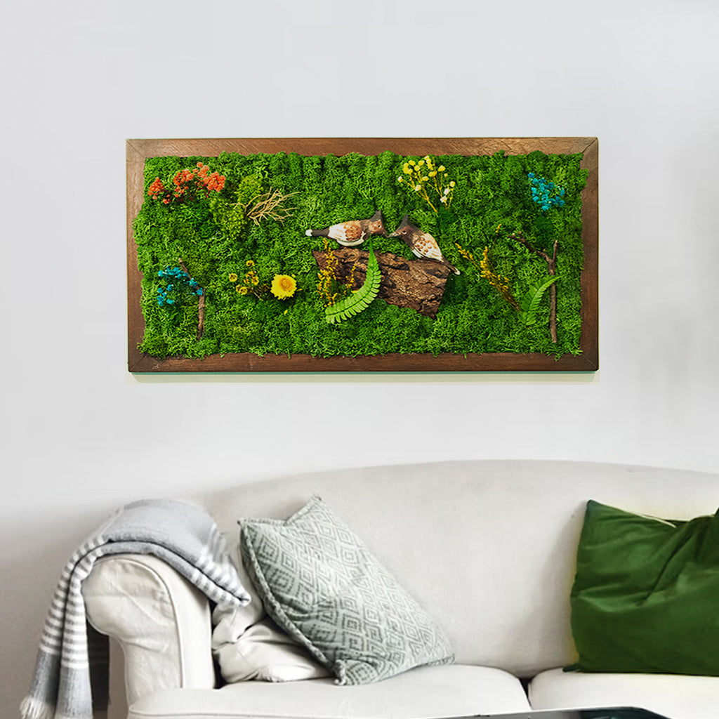 Bulbul's Call Preserved Moss Frame with Dark Wood