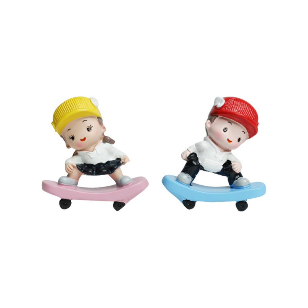Miniature Set of 2 Girl & Boy on Skateboard Decor - myBageecha