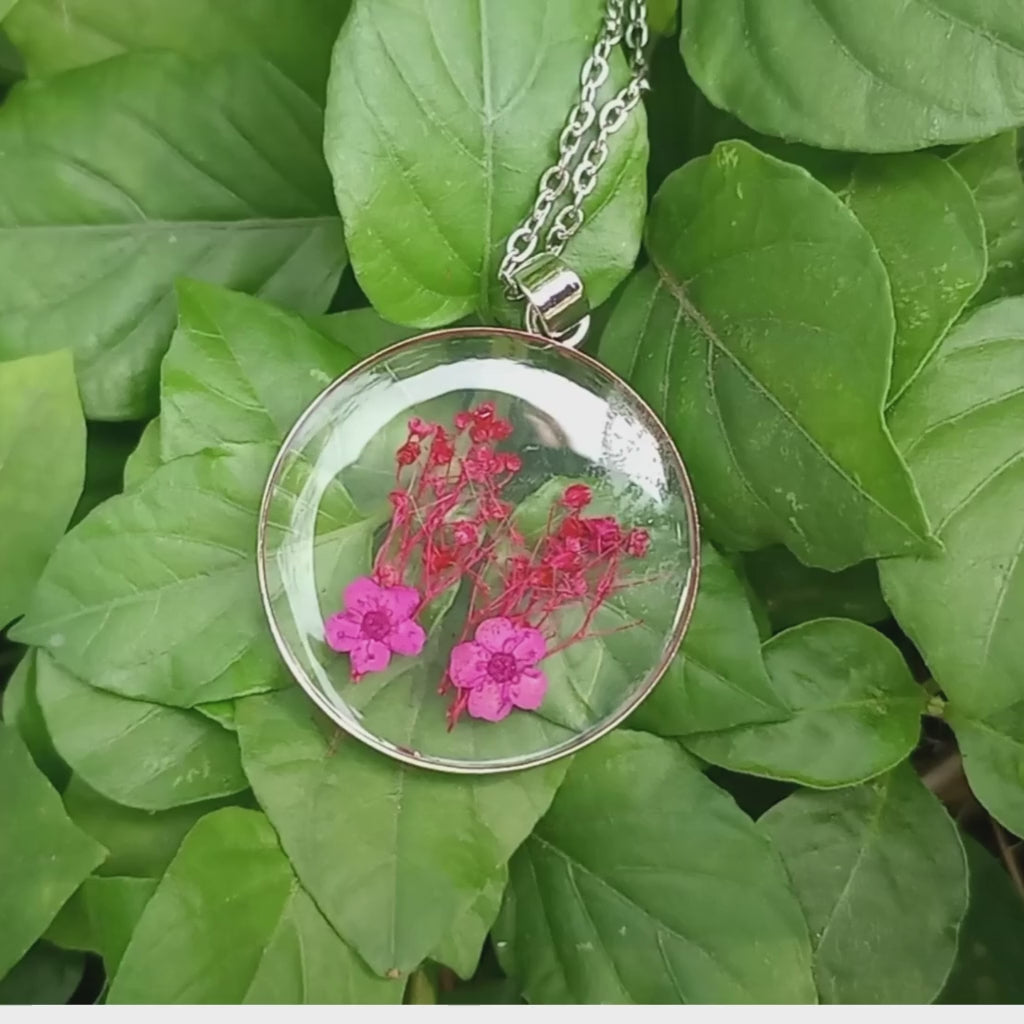 Twin Fuchsia Dried Flower Necklace