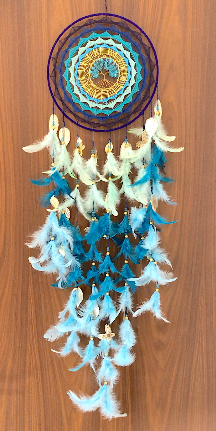 Large Blue Healing Tree Wall Hanging Dream Catcher