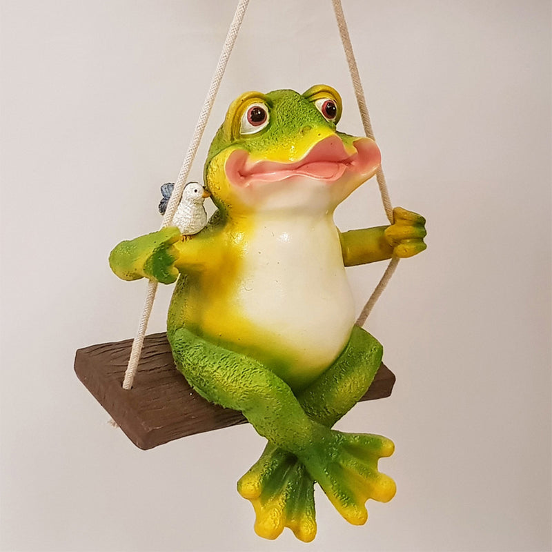 Wonderland Garden Frog on Swing (Garden Decor Home Decor, Hanging Frog, Frog, Garden Statue, Animal Statue)