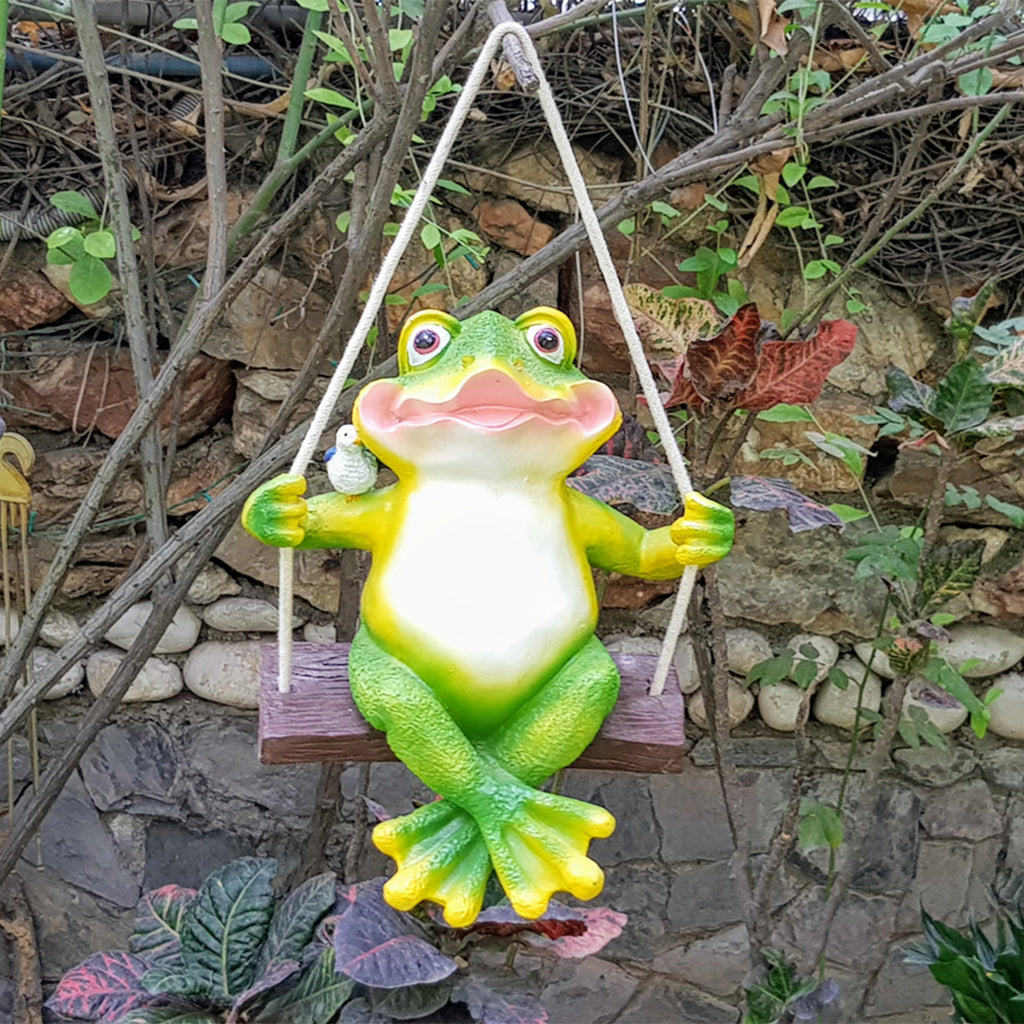 Wonderland Garden Frog on Swing (Garden Decor Home Decor, Hanging Frog, Frog, Garden Statue, Animal Statue) - myBageecha