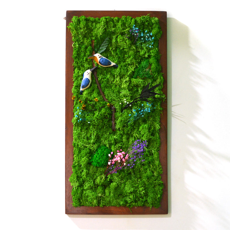 A Vivid Thicket Moss Frame with Dark Wood