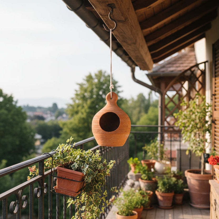 Ancient Terracotta Birdhouse pot hanging in balcony-myBageecha