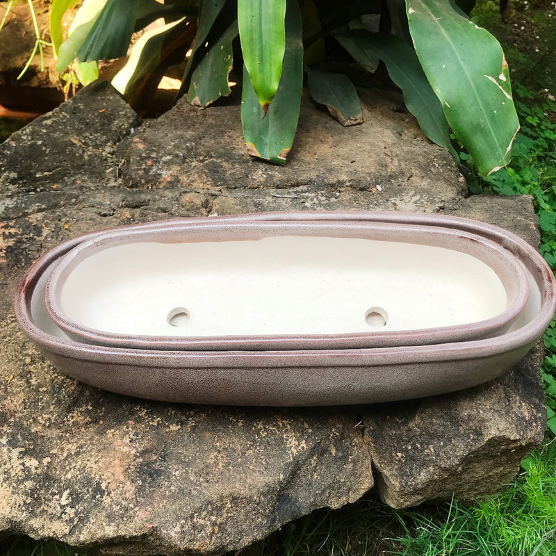 Set of 2 Chiselled Bonsai Ceramic Tray