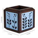 QUBO Serene Blue Flower Handmade Wooden Indoor Planter Pot