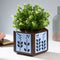 QUBO Serene Blue Flower Handmade Wooden Indoor Planter Pot