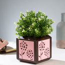 QUBO Pink Foggy Cluster Handmade Wooden Indoor Planter Pot