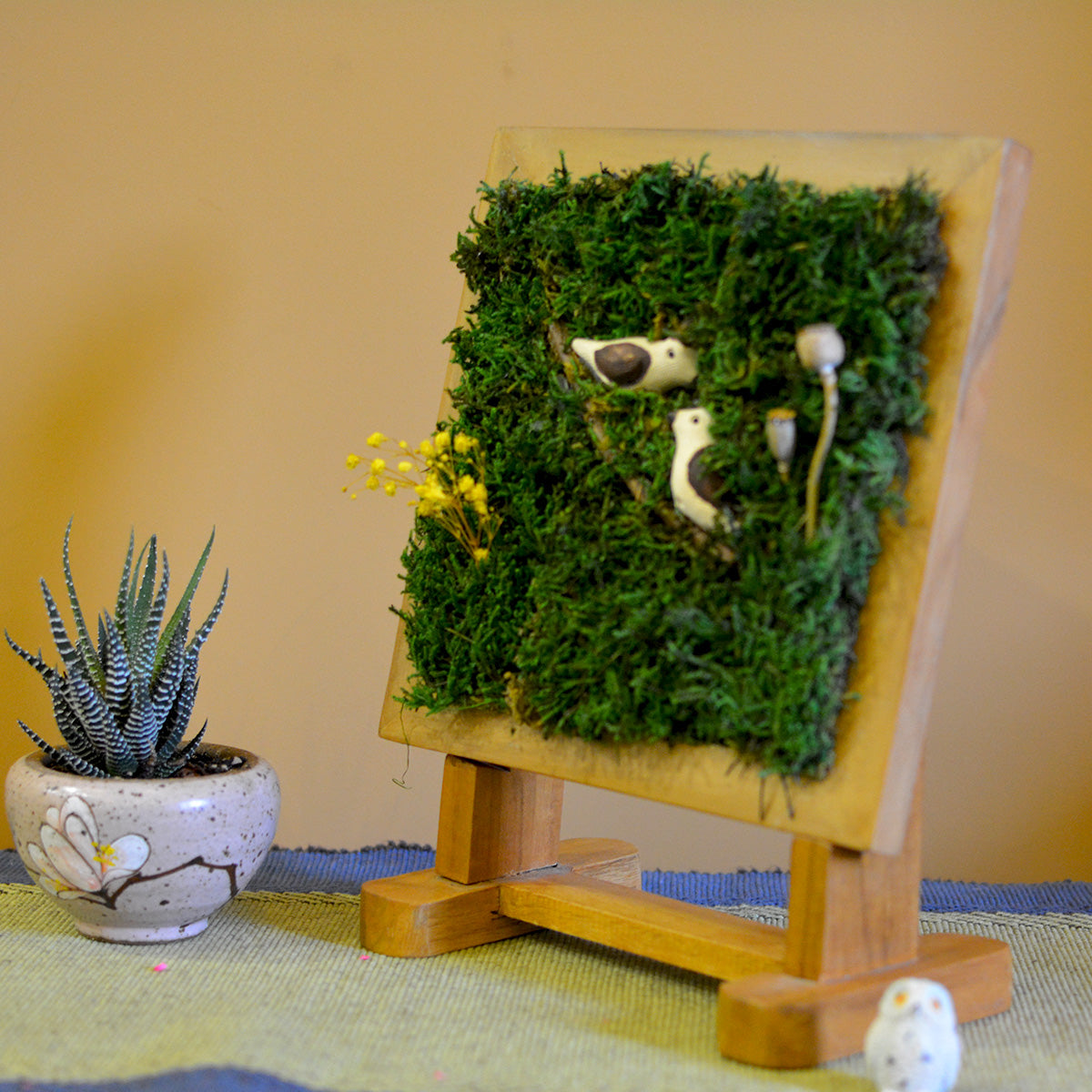 Clandestine Perch Tabletop Preserved Moss Frame with Stand - myBageecha
