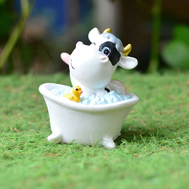 Miniature Cow in Bathtub Decor