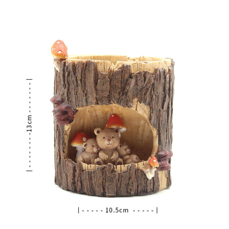 Cute Bear Family in Treehouse Resin Succulent Pot