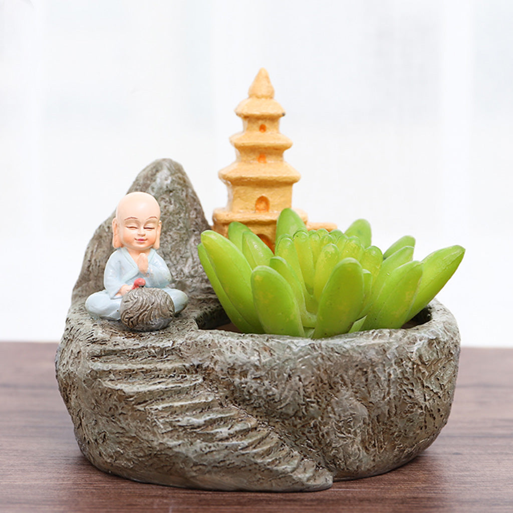 Cute Monk Meditating Resin Succulent Pot - myBageecha