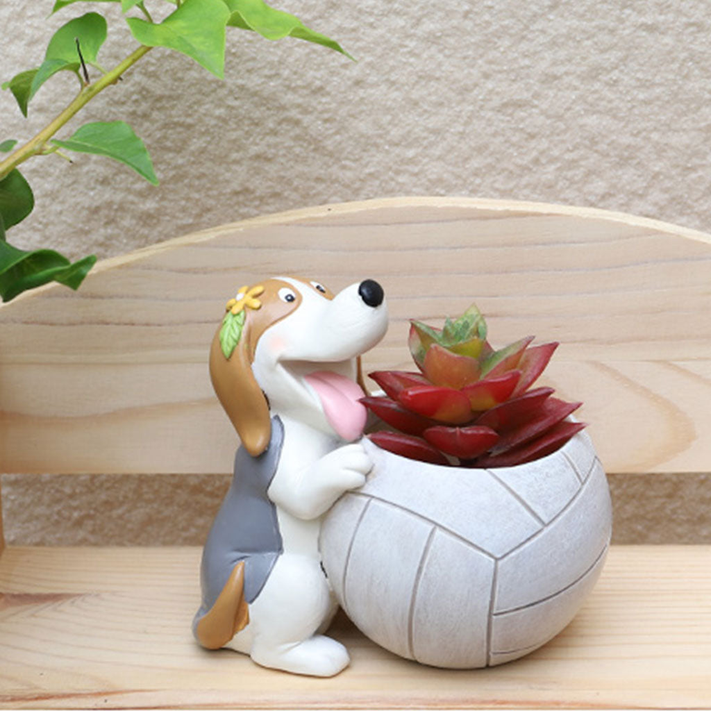 Cute Playful Dog Resin Succulent Pot - myBageecha
