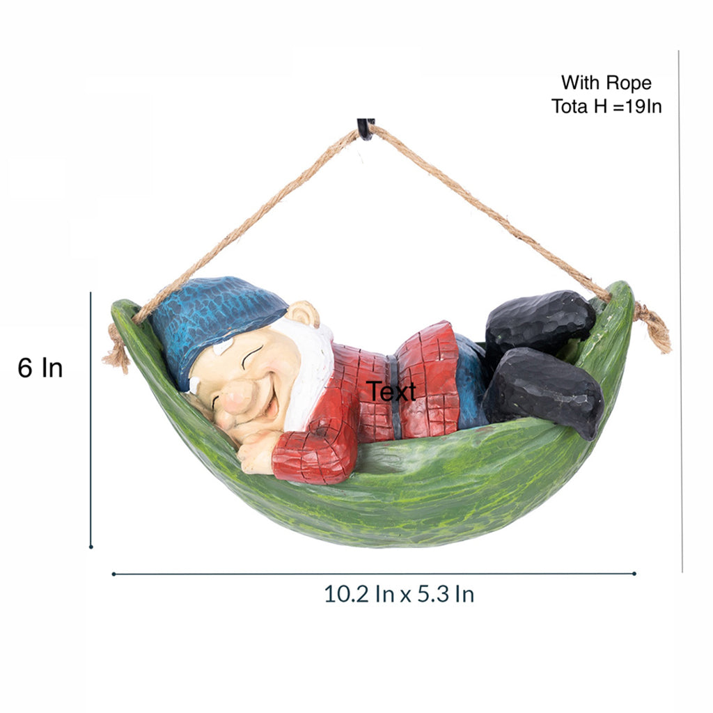 Wonderland Sleeping Gnome on Hammock Garden Decor, Home Decor, Hanging Gnome, Hanging Decor - myBageecha