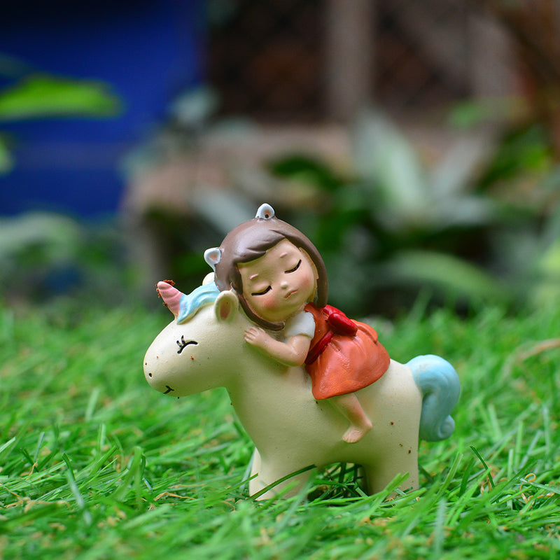 Miniature Girl on Unicorn Decor