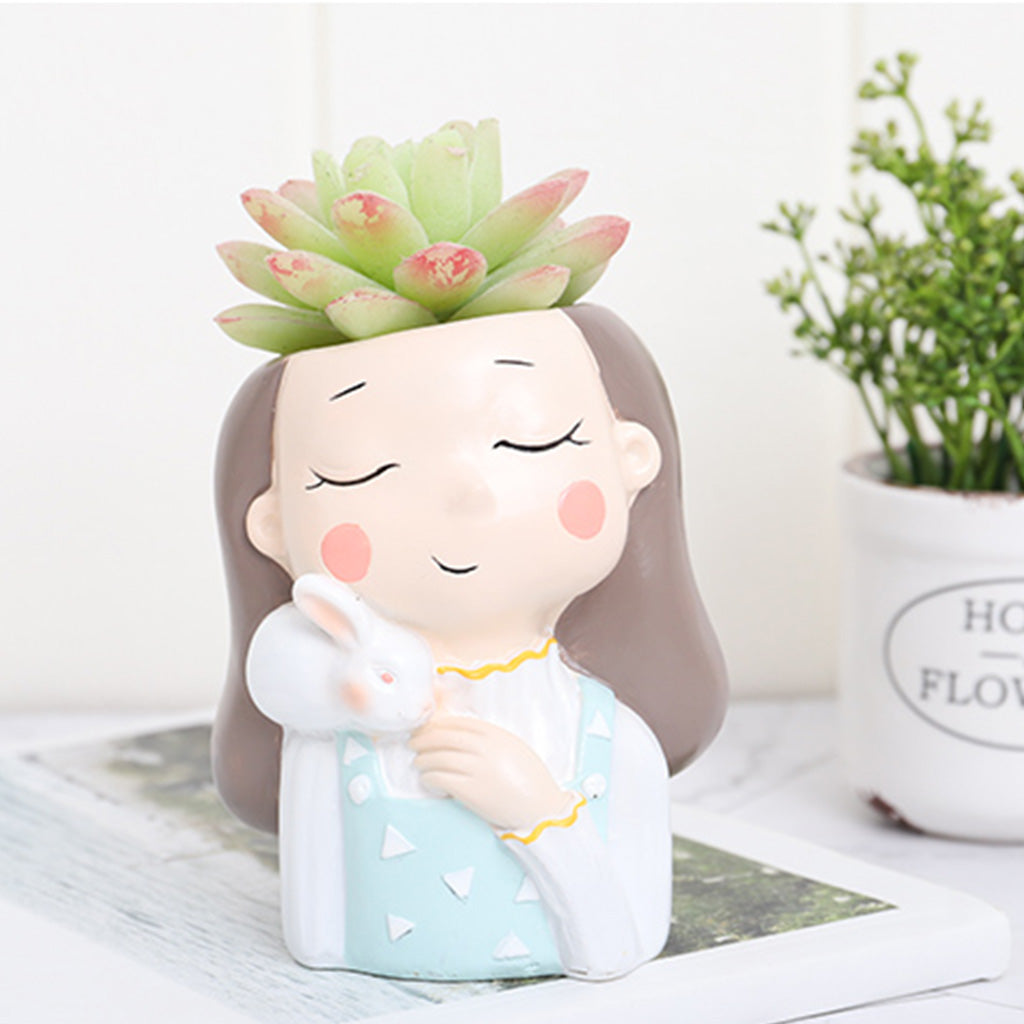 Girl with Rabbit Resin Succulent Pot - myBageecha