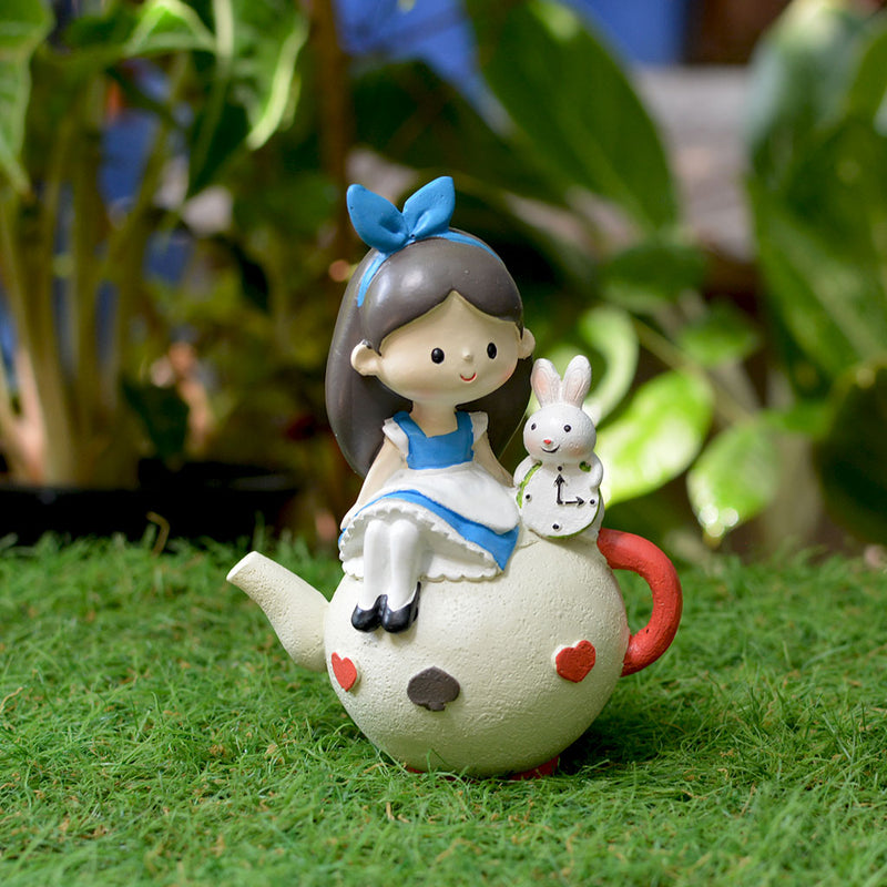 Miniature Girl & Bunny on Teapot Decor