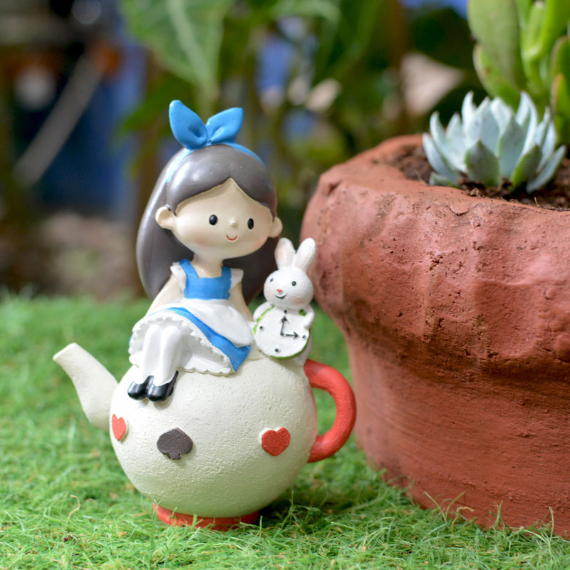 Miniature Girl & Bunny on Teapot Decor