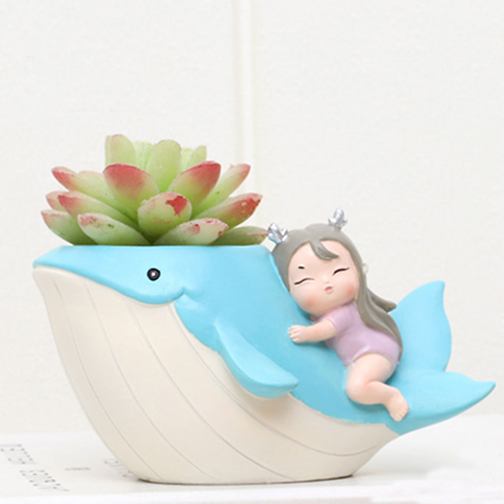Cute Girl on Whale Resin Succulent Pot - myBageecha