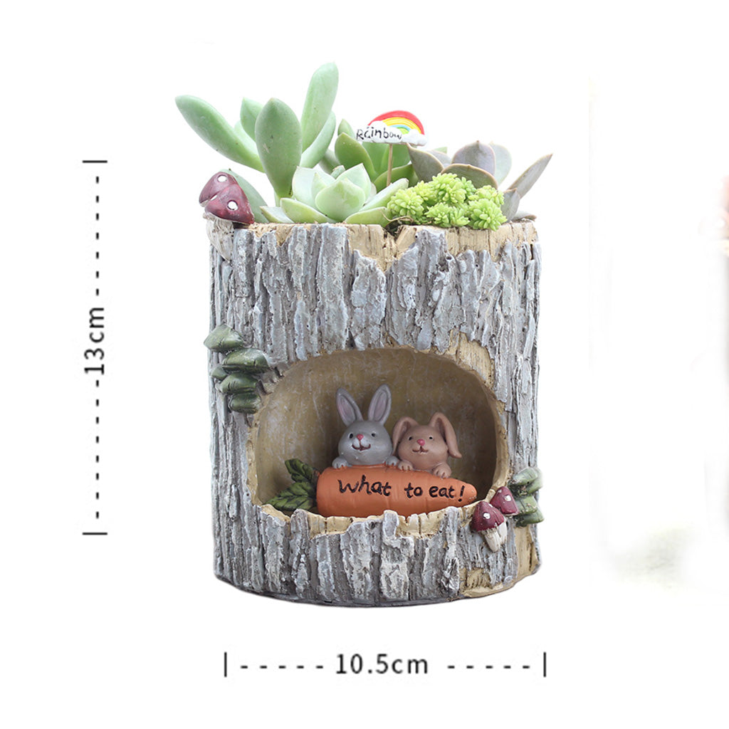 Hungry Rabbits in Treehouse Resin Succulent Pot - myBageecha
