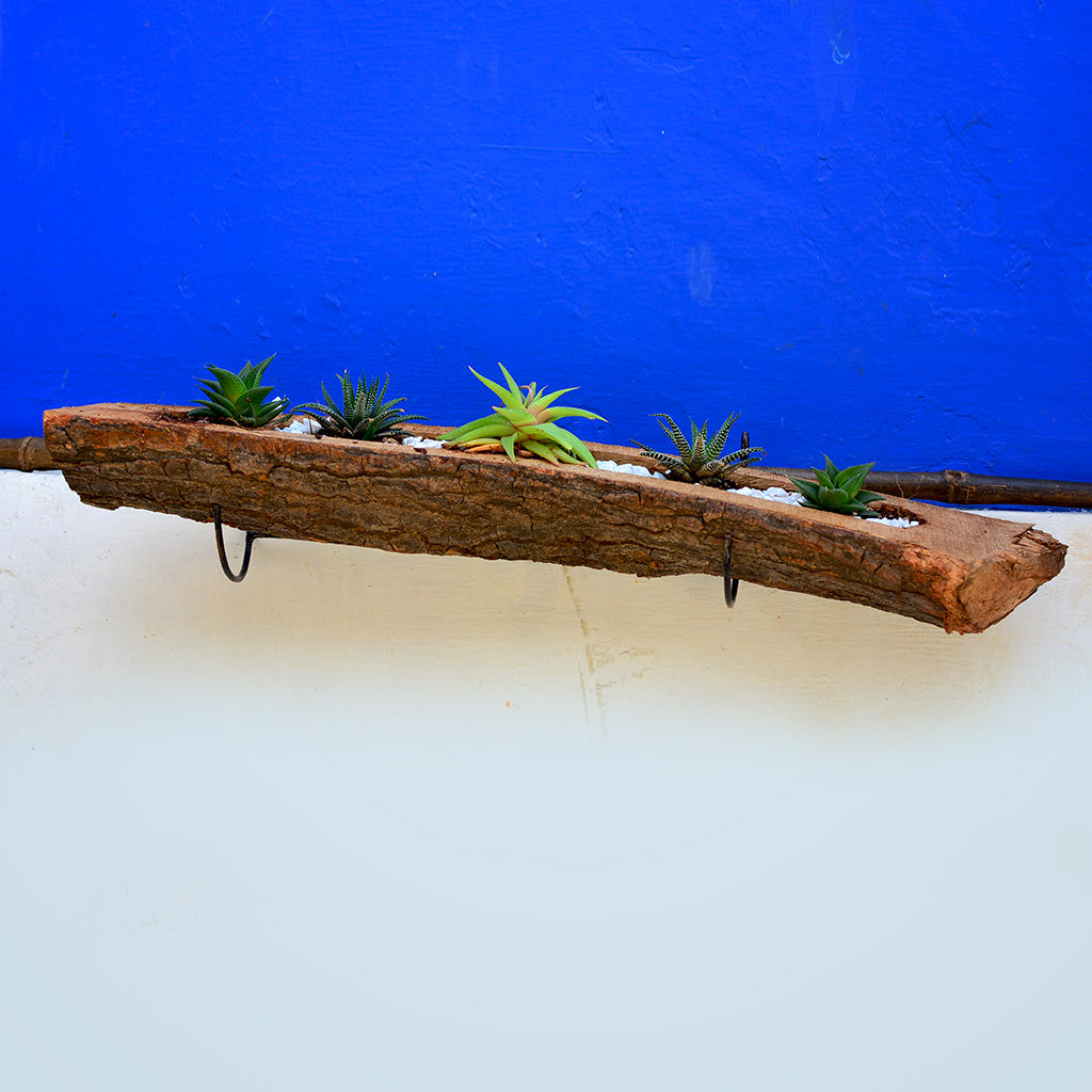 Raw Wooden Railing Planter with Metal Stand - myBageecha