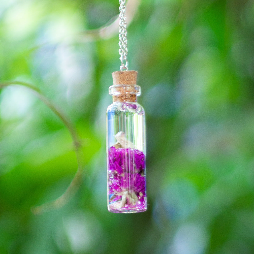 Rudraksha Flower Vial Real Dried Flower Necklace – Spiritual Bloom
