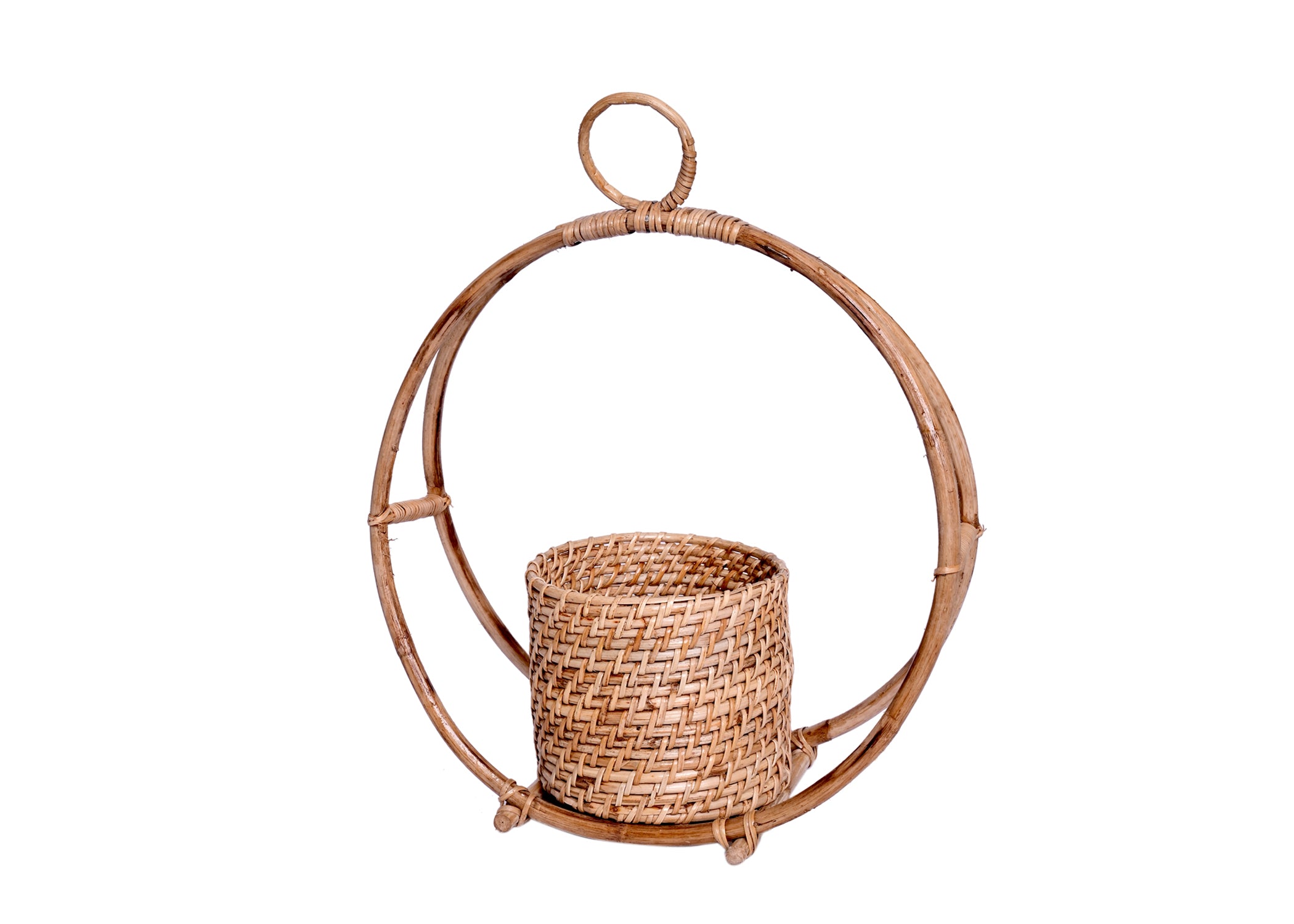 Circular Ring Design Handmade Natural Cane Pot - myBageecha