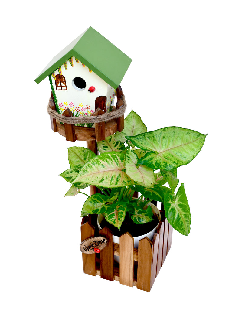 Birdhouse Planter Handcrafted Wooden Pot