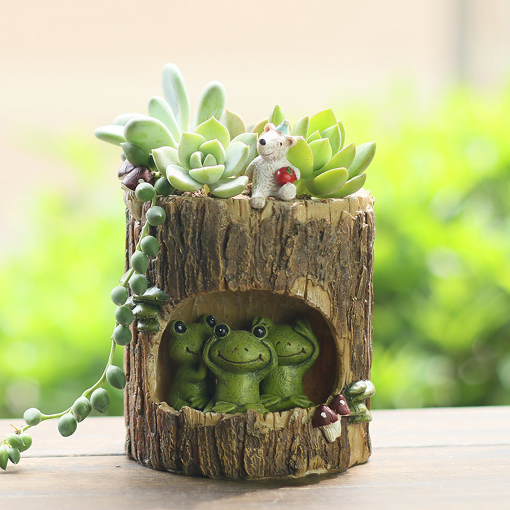 Three Wise Frogs in Treehouse Resin Succulent Pot - myBageecha