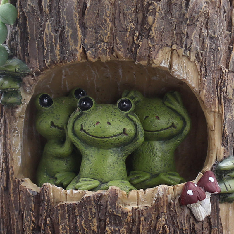 Three Wise Frogs in Treehouse Resin Succulent Pot