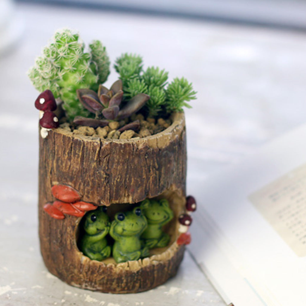 Three Wise Frogs in Treehouse Resin Succulent Pot - myBageecha