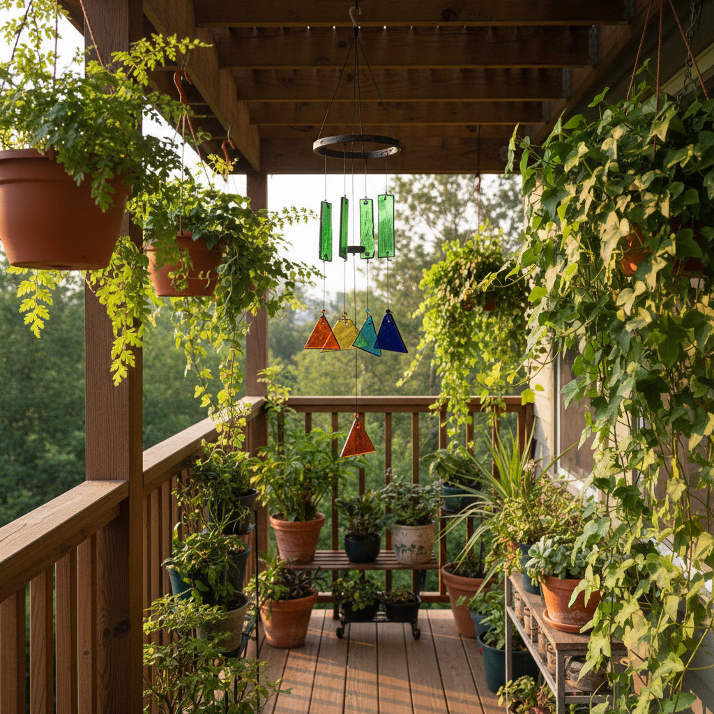 Upcycled Prism Stained Glass Suncatcher Hanging in balcony - myBageecha