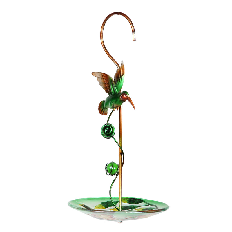 Hanging Green Bird With Glass Feeder